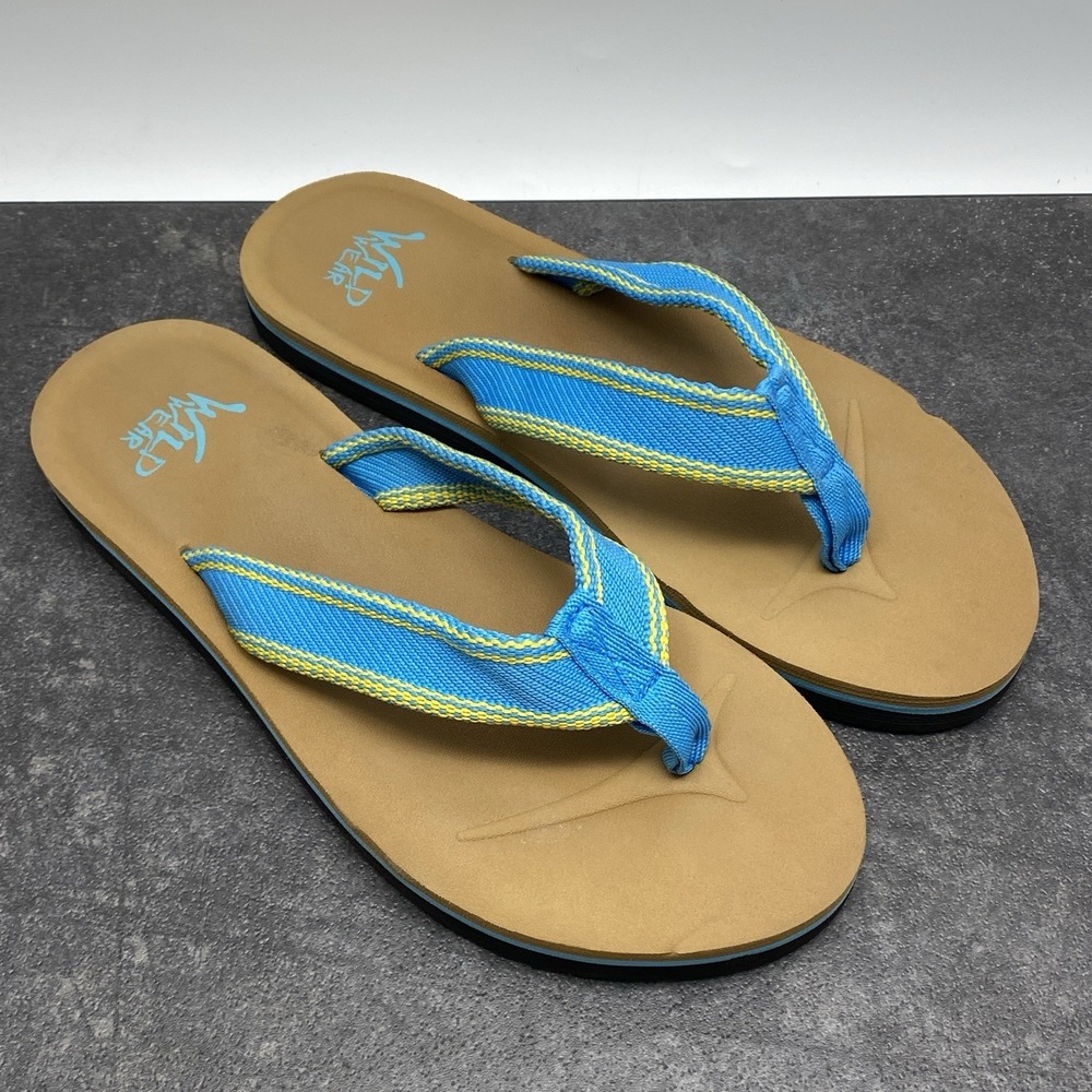 Wild Wear Women's US 8 Blue Yellow Nylon Thong Sandals Beach Travel‎ Flip Flops